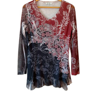 Vintage Y2K Women’s Paisley Mesh Goth Romantic Grunge Rhinestone Sheer Torn Raw